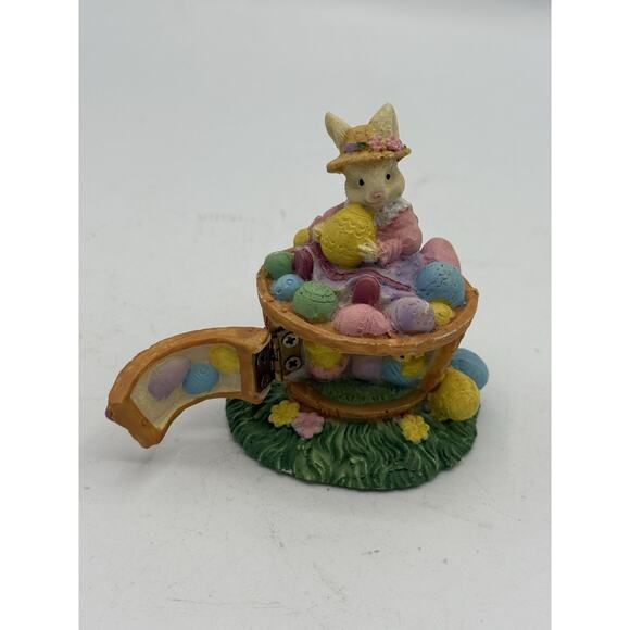 Easter Bunny Resin Figurine Basket Eggs & Chicks ~ 3.5” Tall - Picture 7 of 7